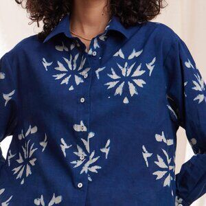 100% cotton Inidigo Batik Print Boxy Oversize Button down Shirt XL